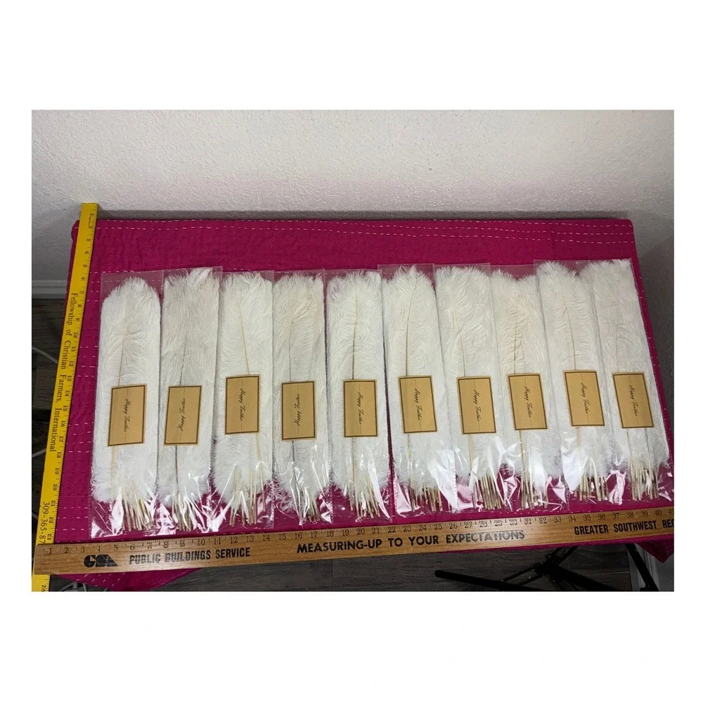 Happy Feather 10 Pack White Ostrich Feathers 16-18 Inch Bulk (100 total)